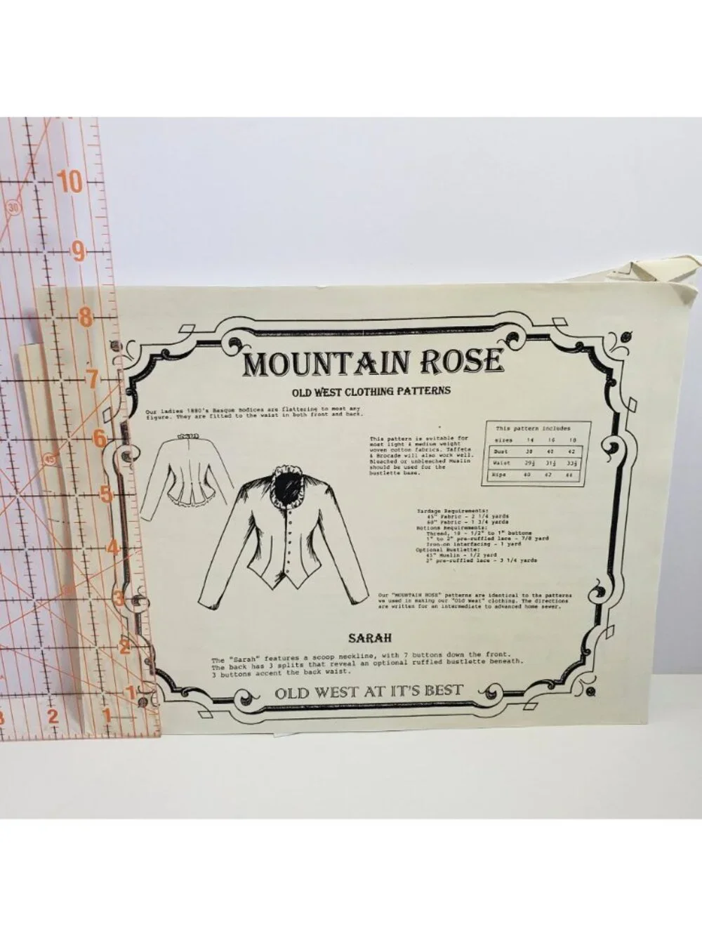Mountain Rose Sarah Old West Clothing Patterns Sizes 14 16 18 Paper Vintage